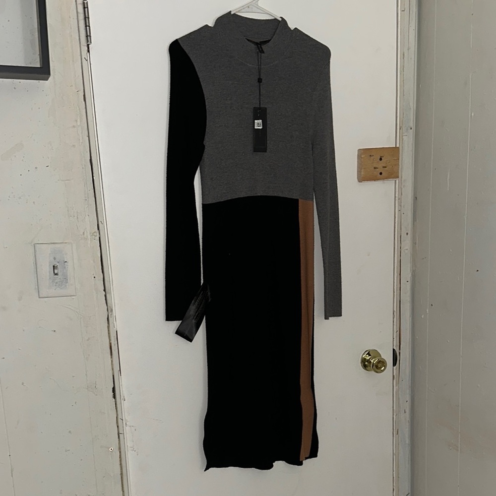 Elegant Black and Gray Colorblock Dress